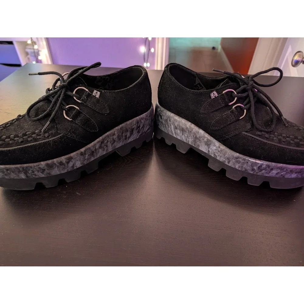 T.U.K. Black Suede Viva Mondo Creepers Platform Lug Sole Shoes A3065 Womens 10